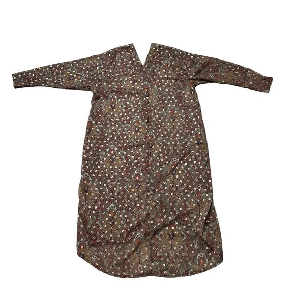 Atelier JAD Vintage Sheer Coverup Maxi Dress Brown Paisley Boho Size Medium - Picture 3 of 4